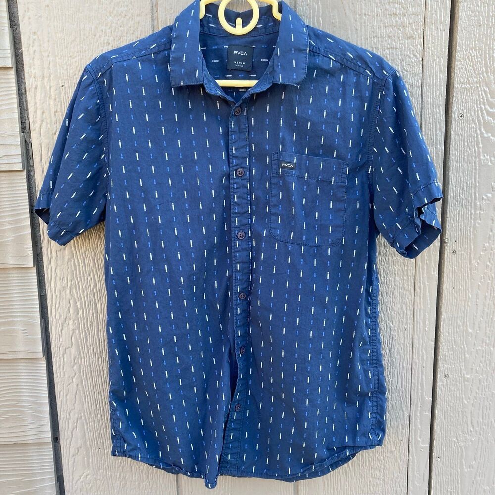 RCVA men’s size medium slim fit blue short sleeve button 100% cotton